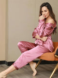 Buy Florea Silk Pajama Set With Scrunchie - Pink in Pakistan
