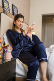 Buy Florea Silk Pajama Set With Scrunchie - Navy Blue in Pakistan