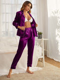 Buy Florea Silk Pajama Set With Scrunchie - Purple in Pakistan