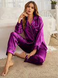 Buy Florea Silk Pajama Set With Scrunchie - Purple in Pakistan