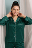 Buy Florea Silk Pajama Suit With Scrunchie - Green in Pakistan