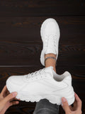 Buy SHEIN Women Chunky Sneakers Lace-up Front Low Top Sports Shoes White, Women's Pu Athletic Running Shoes In White Solid Color in Pakistan