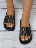 Buy SHEIN Women Letter Decor Single Band Slides, Fashionable Black Comfortable Slides in Pakistan