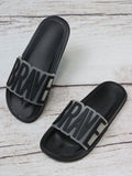 Buy SHEIN Women Letter Decor Single Band Slides, Fashionable Black Comfortable Slides in Pakistan