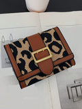 Buy SHEIN Women's Leopard Print Pu Leather Trifold Wallet Card Holder Coin Purse Vintage Buckle Hardware Portable Short Wallet in Pakistan
