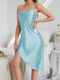 Buy SHEIN Women's Plain Draped Collar High Slit Satin Nightgown With Spaghetti Straps in Pakistan