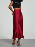 Buy SHEIN Women's Simple Solid Color Elastic Satin Texture Trumpet Hem Elegant Maxi Skirt in Pakistan