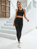 Buy SHEIN Yoga Sxy 2pcs Fitness Yoga Suit Gym Outfits Set Contrast Mesh Top Wideband Waist Leggings in Pakistan