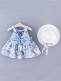 Buy SHEIN Young Girl Summer Sleeveless Sunflower Print Dress With Cute Bowknot Back And Hat 2pcs/Set in Pakistan