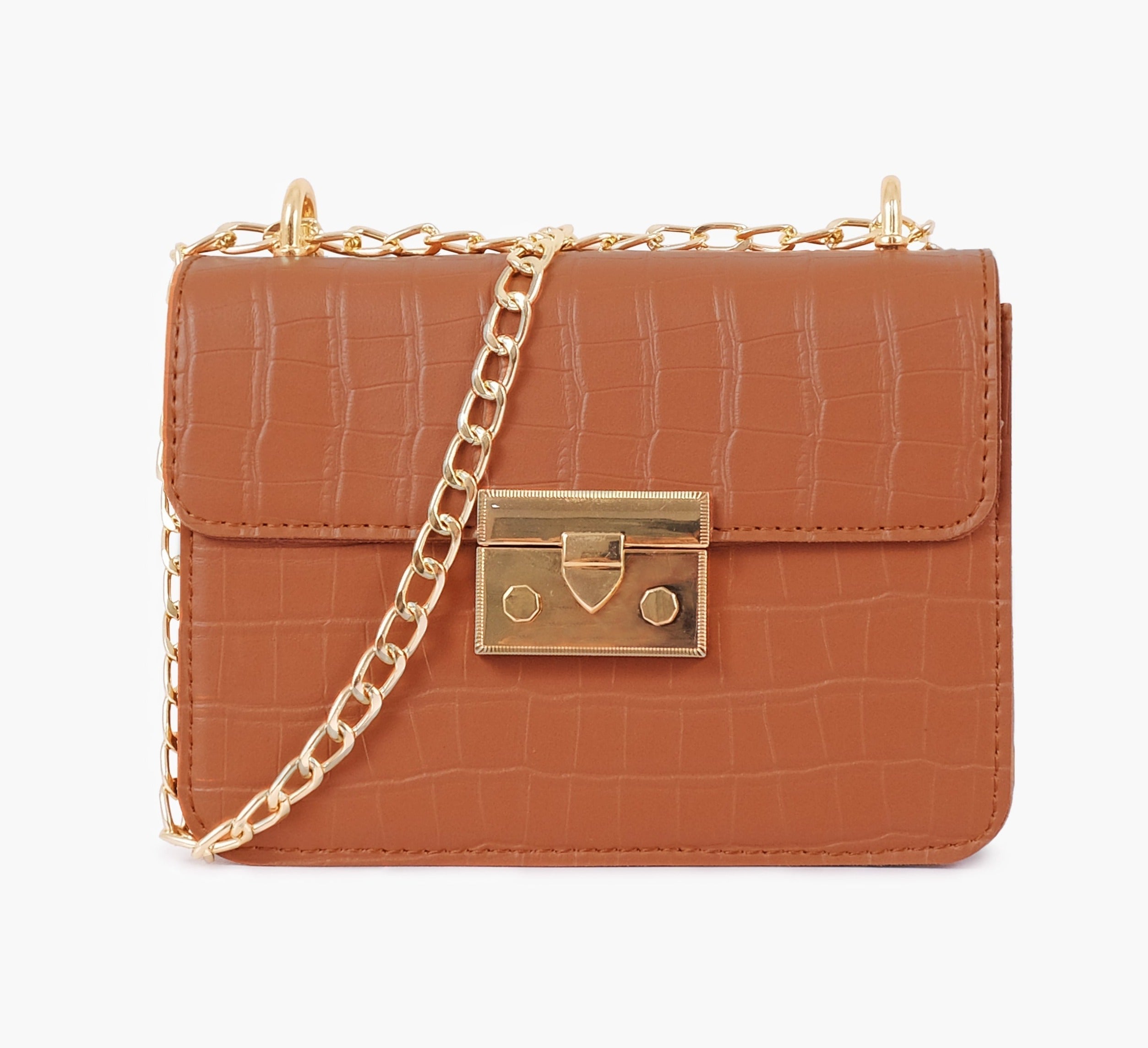 Buy Mini Chain Handle Cross Body Bag - Brown in Pakistan