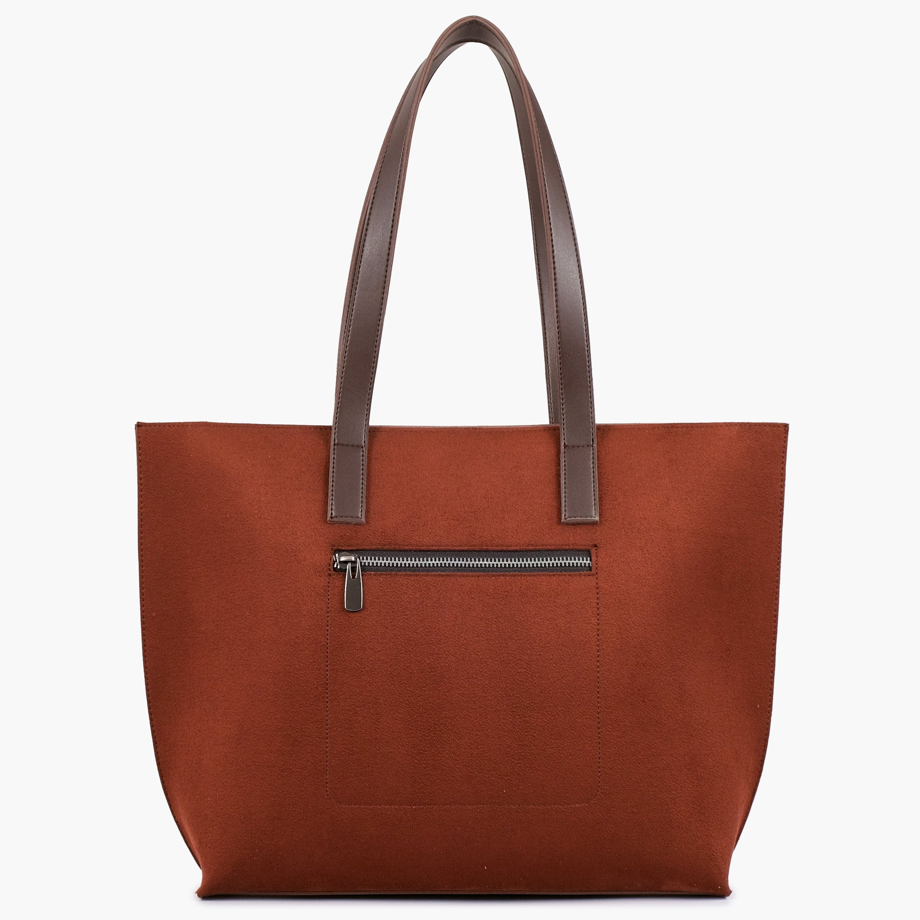 Buy Suede Long Handle Tote Bag - Dark Brown in Pakistan
