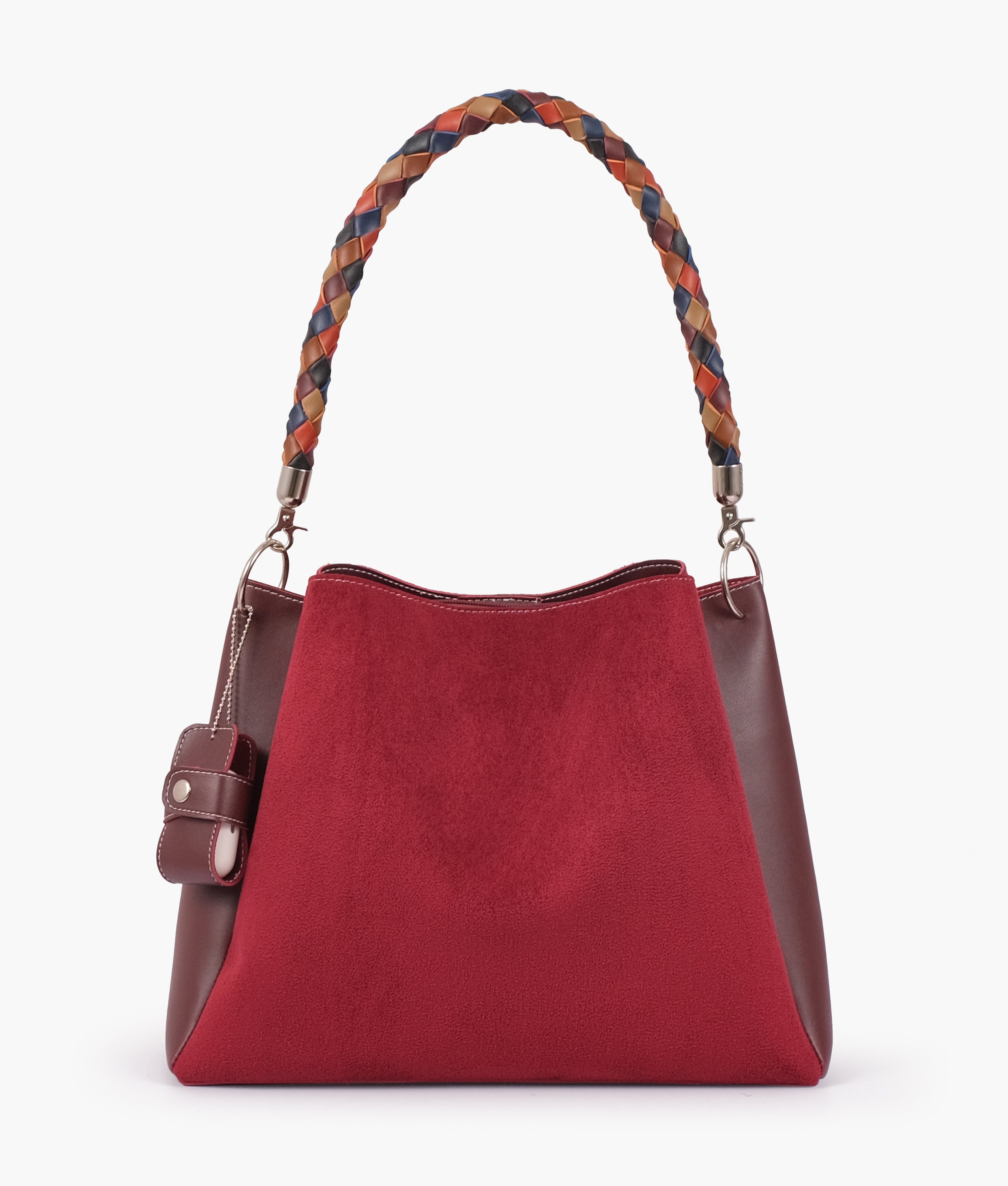 Buy Suede Handbag With Braided Handle - Burgundy in Pakistan