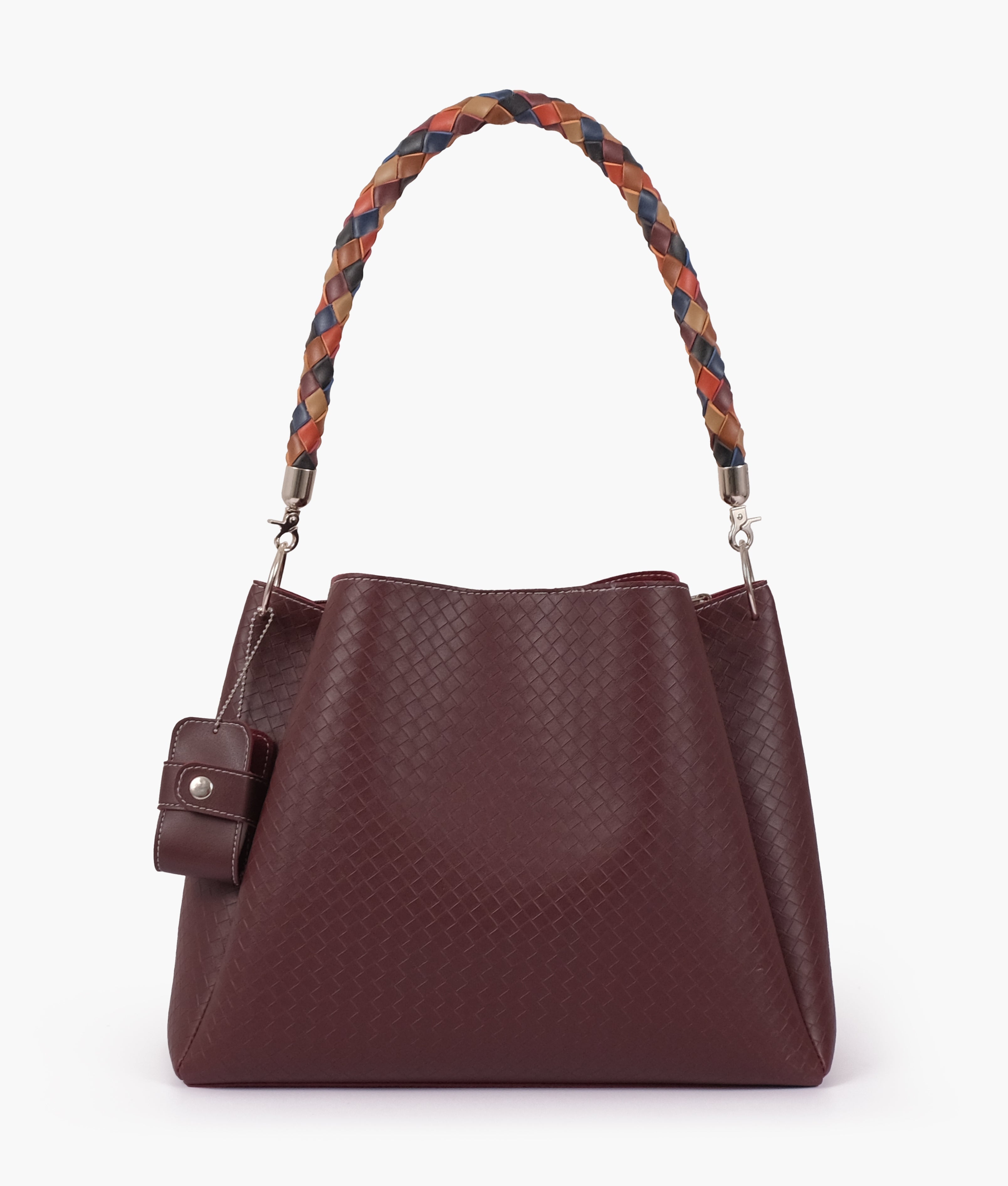 Buy Weaved Handbag With Braided Handle - Burgundy in Pakistan
