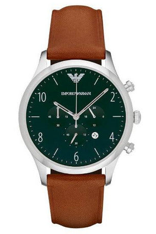 Buy Emporio Armani Men's Quartz Brown Leather Strap Green Dial 43mm Watch AR1941 in Pakistan