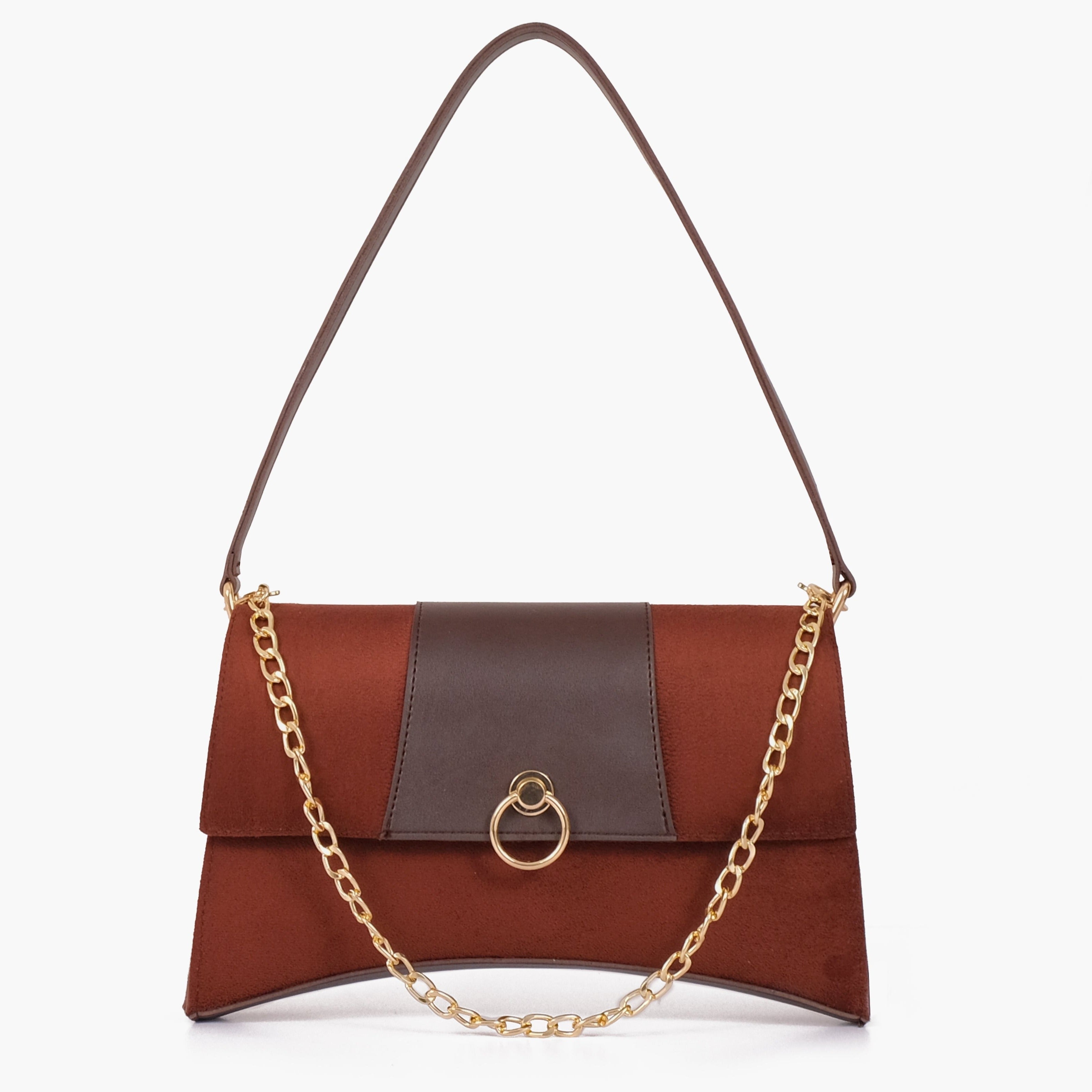 Buy Suede Buckle Envelope Bag - Dark Brown in Pakistan