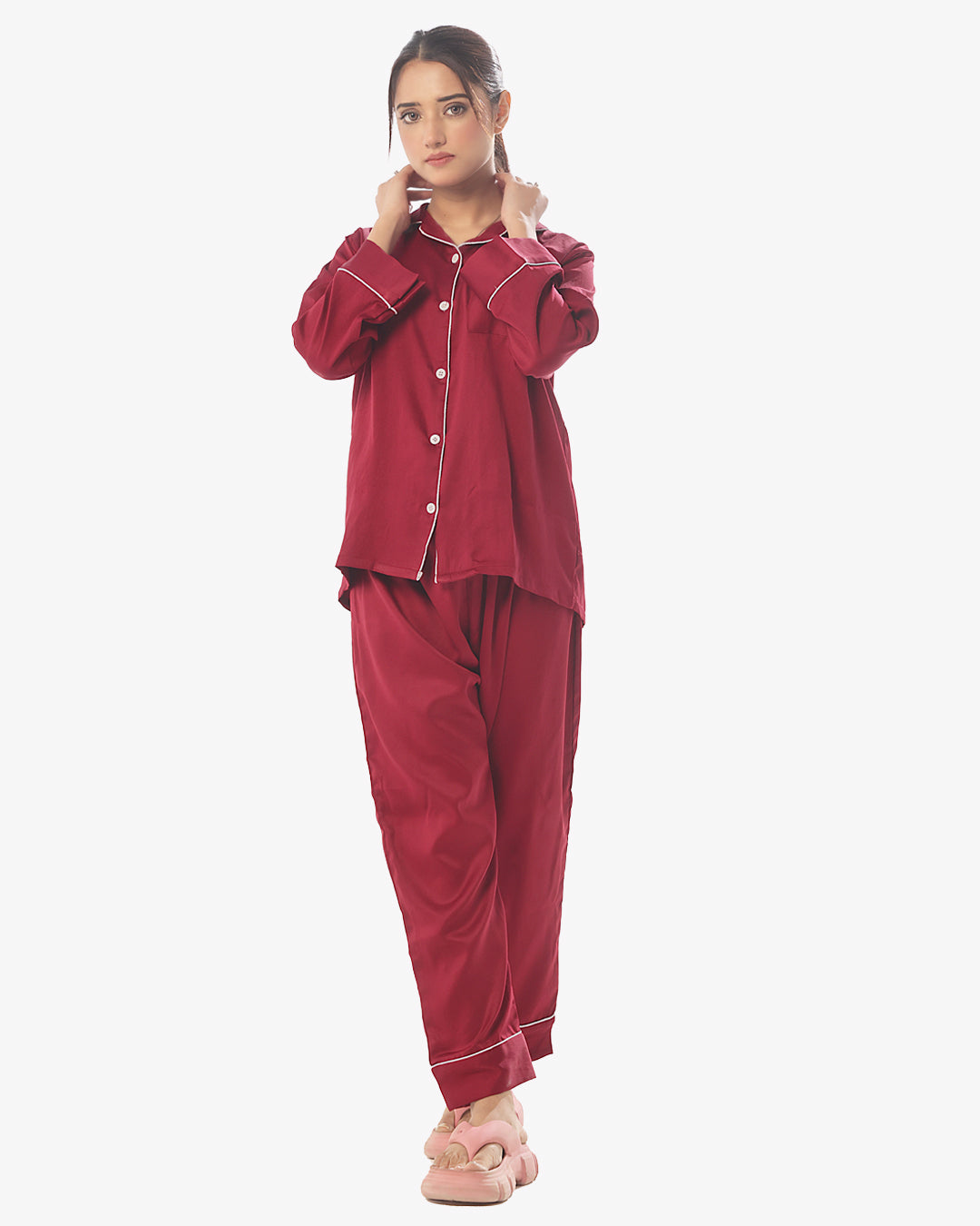 Buy Silk Pajama Suit with Scrunchie - Pearl in Pakistan