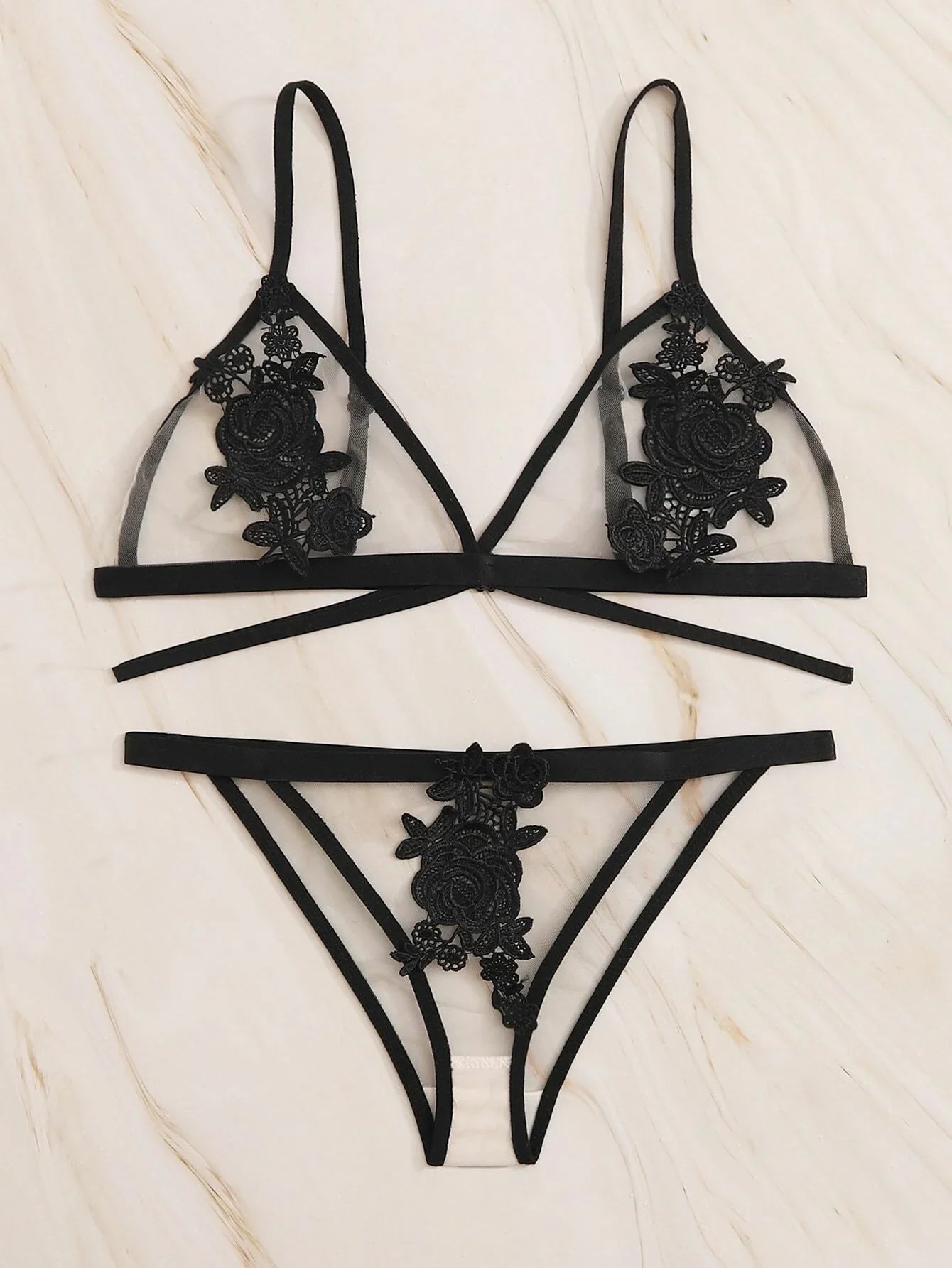 Buy Shein Flower Crochet Sheer Lingerie Set in Pakistan