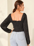 Buy Shein Polka Dot Smocked Lettuce Edge Crop Top in Pakistan