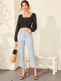 Buy Shein Polka Dot Smocked Lettuce Edge Crop Top in Pakistan