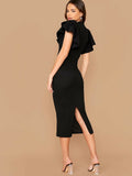 Buy SHEIN Layered Flutter Sleeve Split Back Bodycon Dress in Pakistan