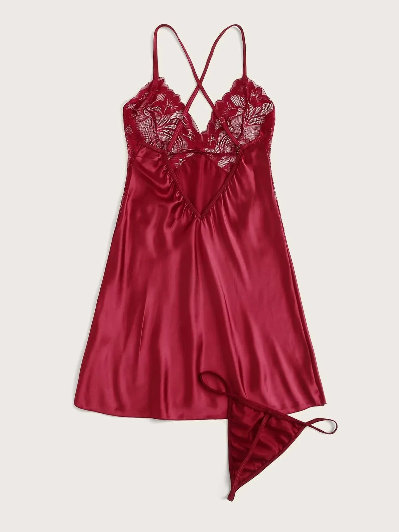 Buy Shein Contrast Lace Satin Dress With Thong in Pakistan