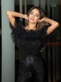 Buy Shein Bae Exaggerate Layered Mesh Ruffle Trim Bardot Top in Pakistan
