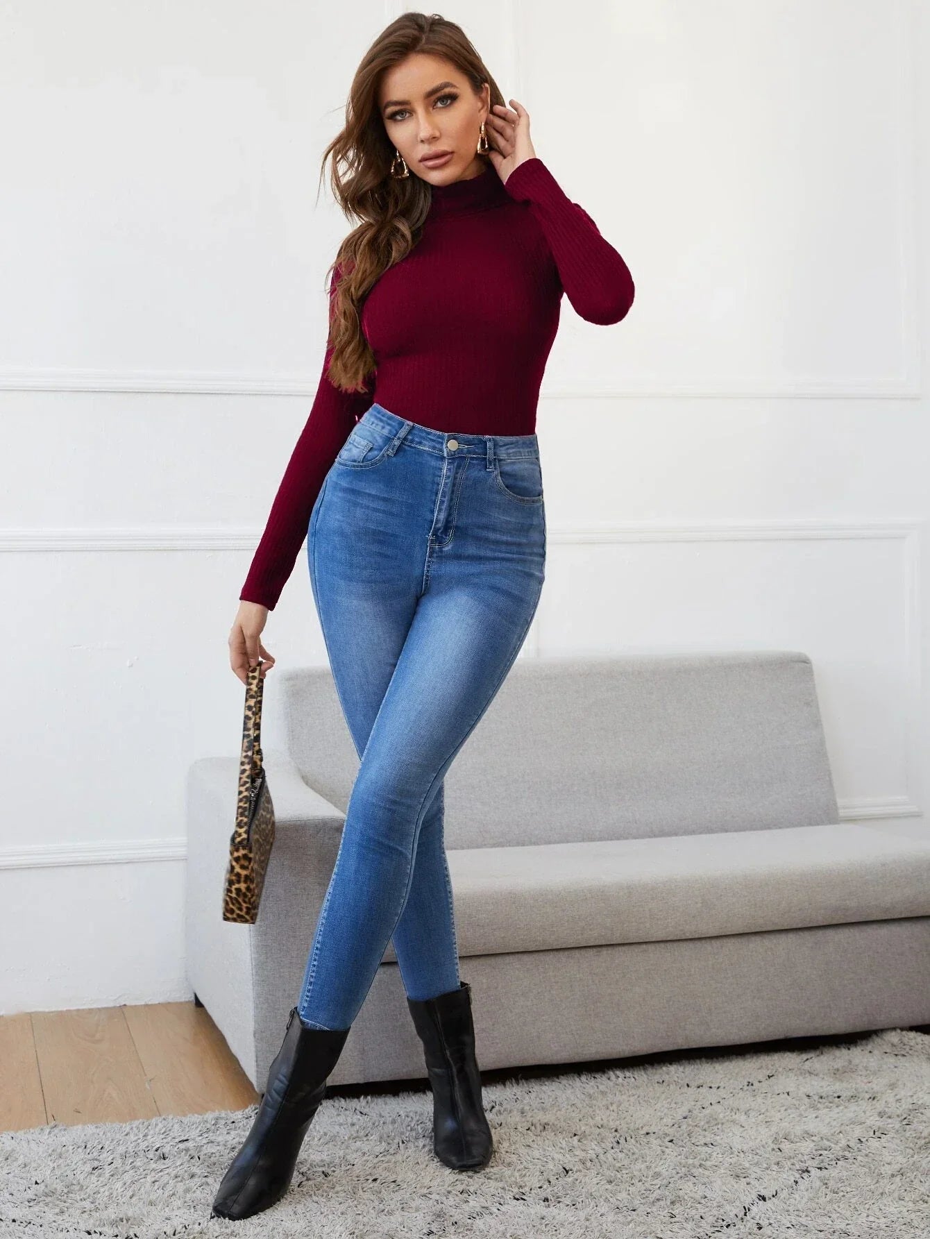 Buy SHEIN Funnel Neck Rib-knit Top in Pakistan