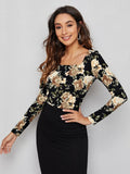 Buy Shein Emery Rose Square Neck Floral Print Tee in Pakistan