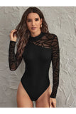 Buy Shein Geo Mesh Yoke and Sleeve Rib knit Bodysuit in Pakistan