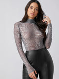 Buy Shein Unity Mock Neck Snake Print Mesh Top in Pakistan