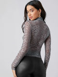 Buy Shein Unity Mock Neck Snake Print Mesh Top in Pakistan