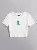Buy Shein Ezwear Cartoon Embroidered Rib Knit Crop Top in Pakistan