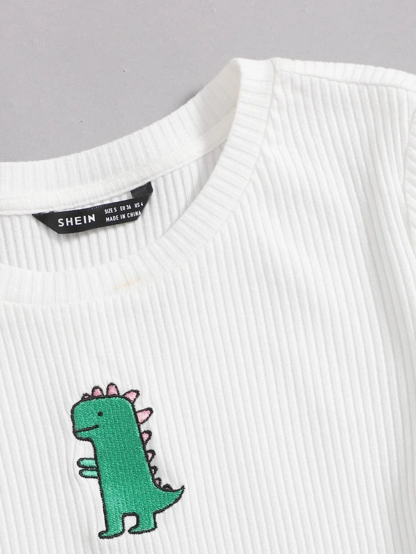Buy Shein Ezwear Cartoon Embroidered Rib Knit Crop Top in Pakistan