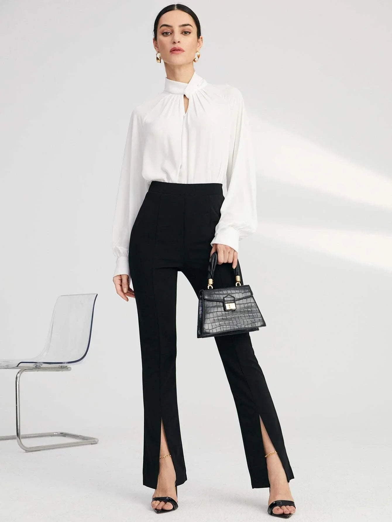 Buy SHEIN BIZwear Solid Split Hem Pants in Pakistan