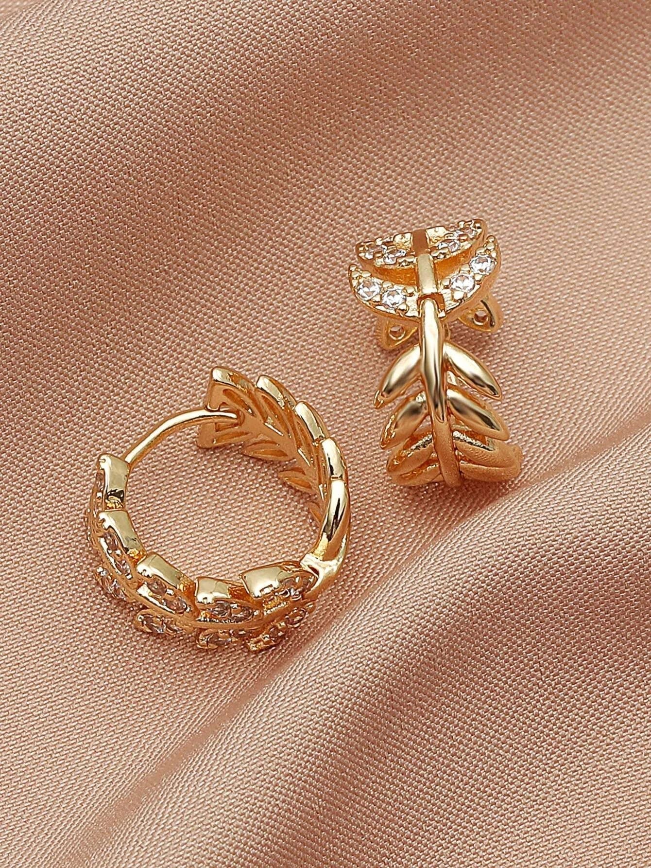 Buy Shein Zircon Decor Leaf Design Earrings in Pakistan