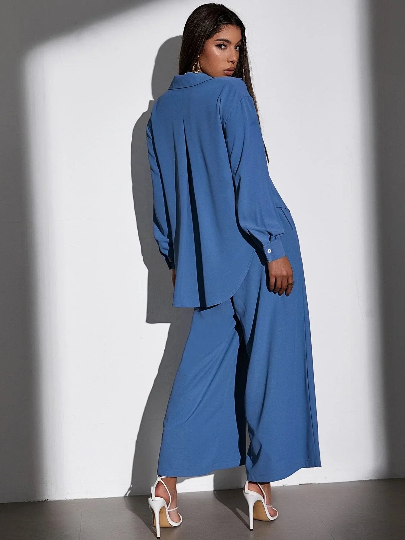 Buy Shein Bae High Low Blouse & Wide Leg Pants Set in Pakistan