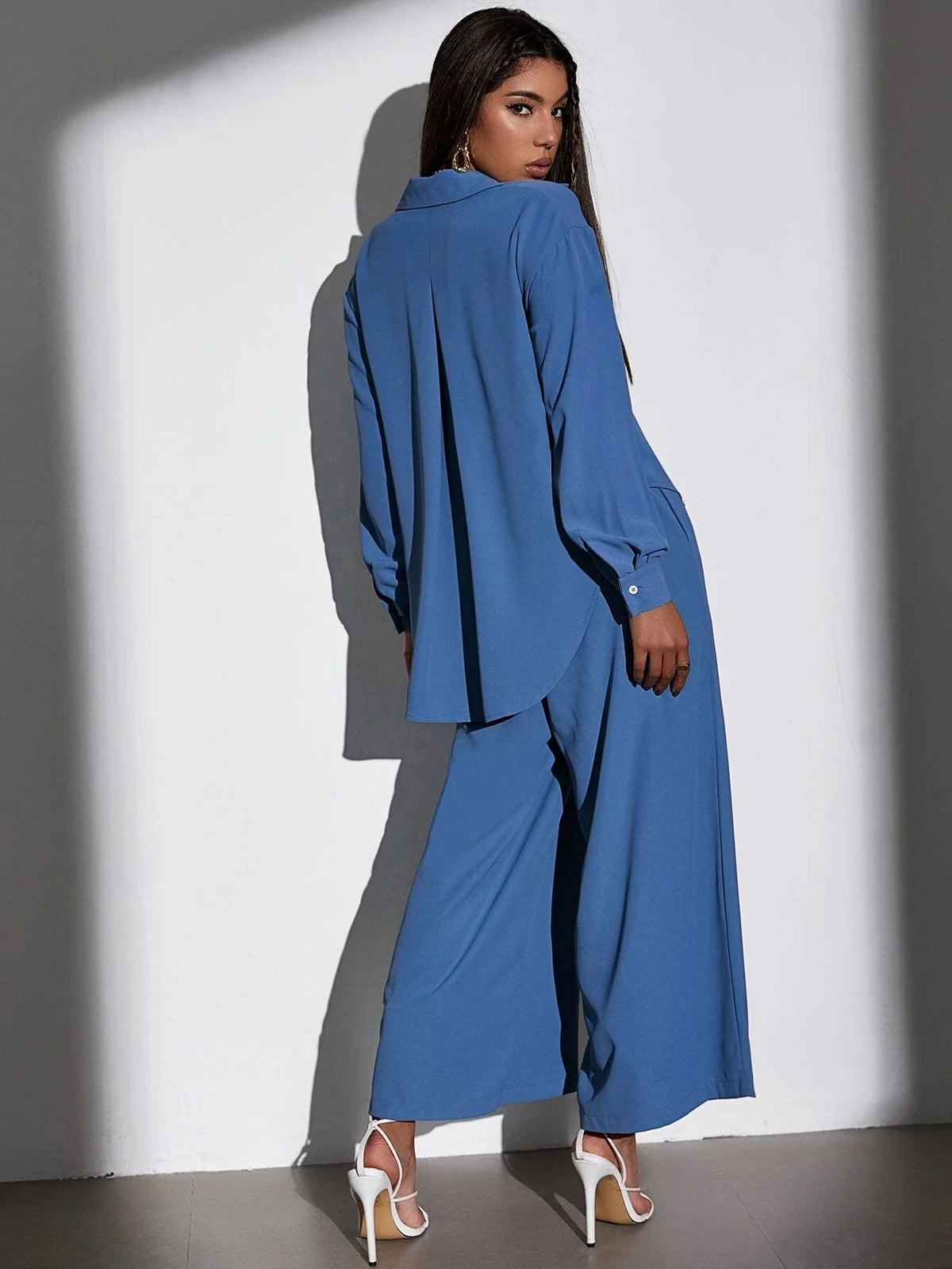 Buy Shein Bae High Low Blouse & Wide Leg Pants Set in Pakistan