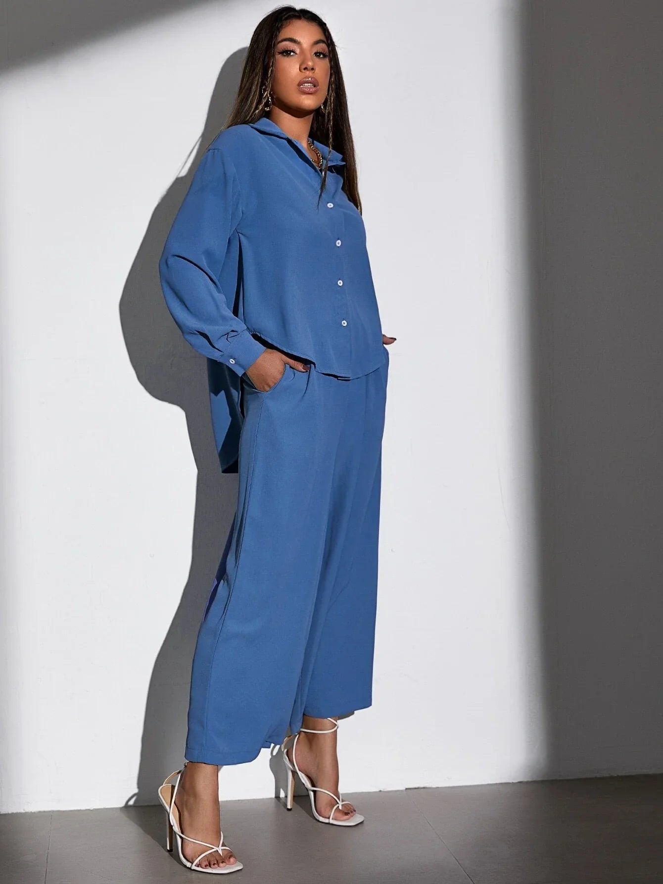 Buy Shein Bae High Low Blouse & Wide Leg Pants Set in Pakistan