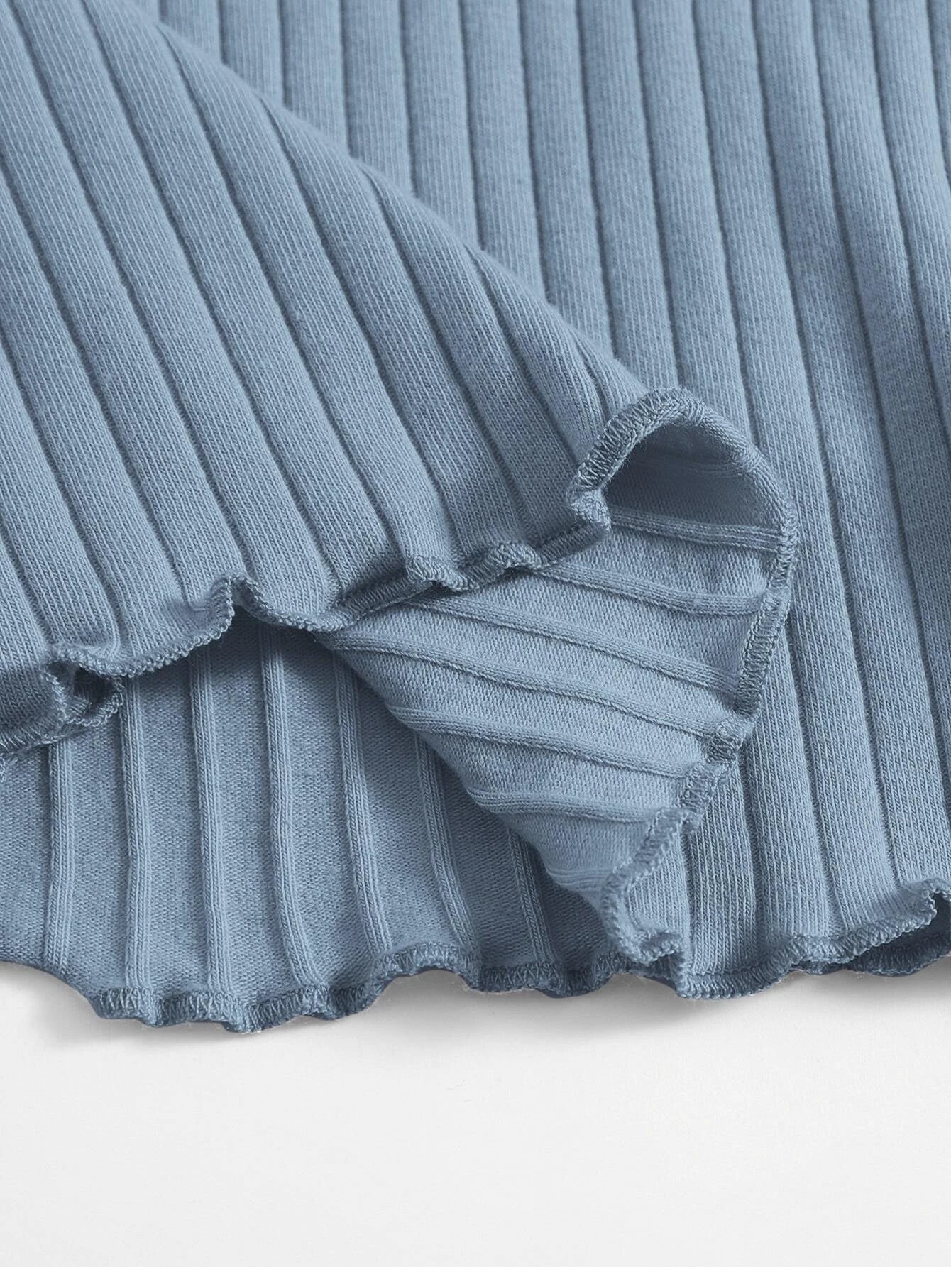 Buy SHEIN Qutie Solid Lettuce Trim Rib-knit Tee in Pakistan