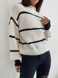 Buy SHEIN Striped Mock Neck Drop Shoulder Sweater in Pakistan