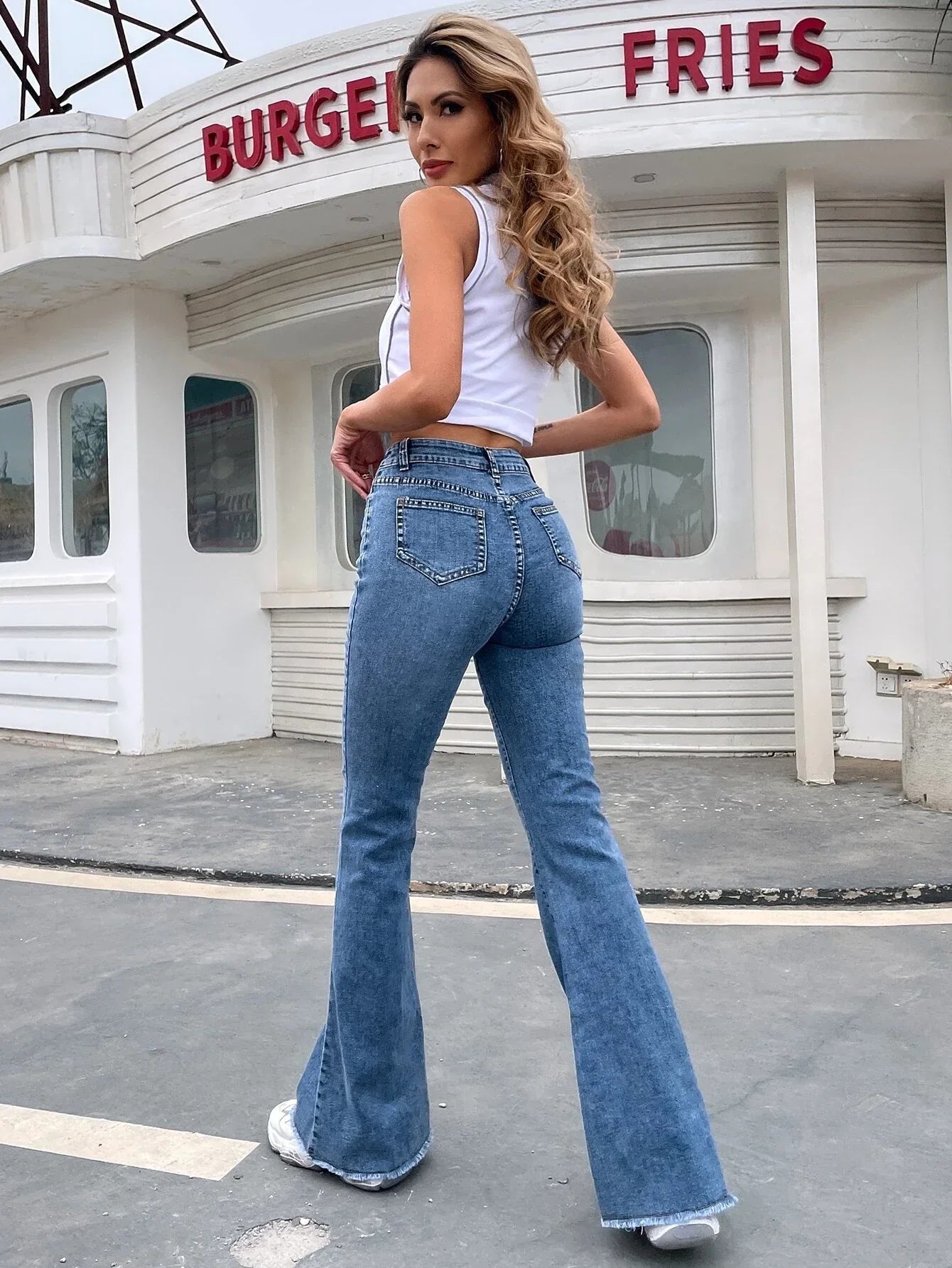 Buy Shein High Rise Raw Hem Flare Jeans in Pakistan
