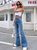 Buy Shein High Rise Raw Hem Flare Jeans in Pakistan