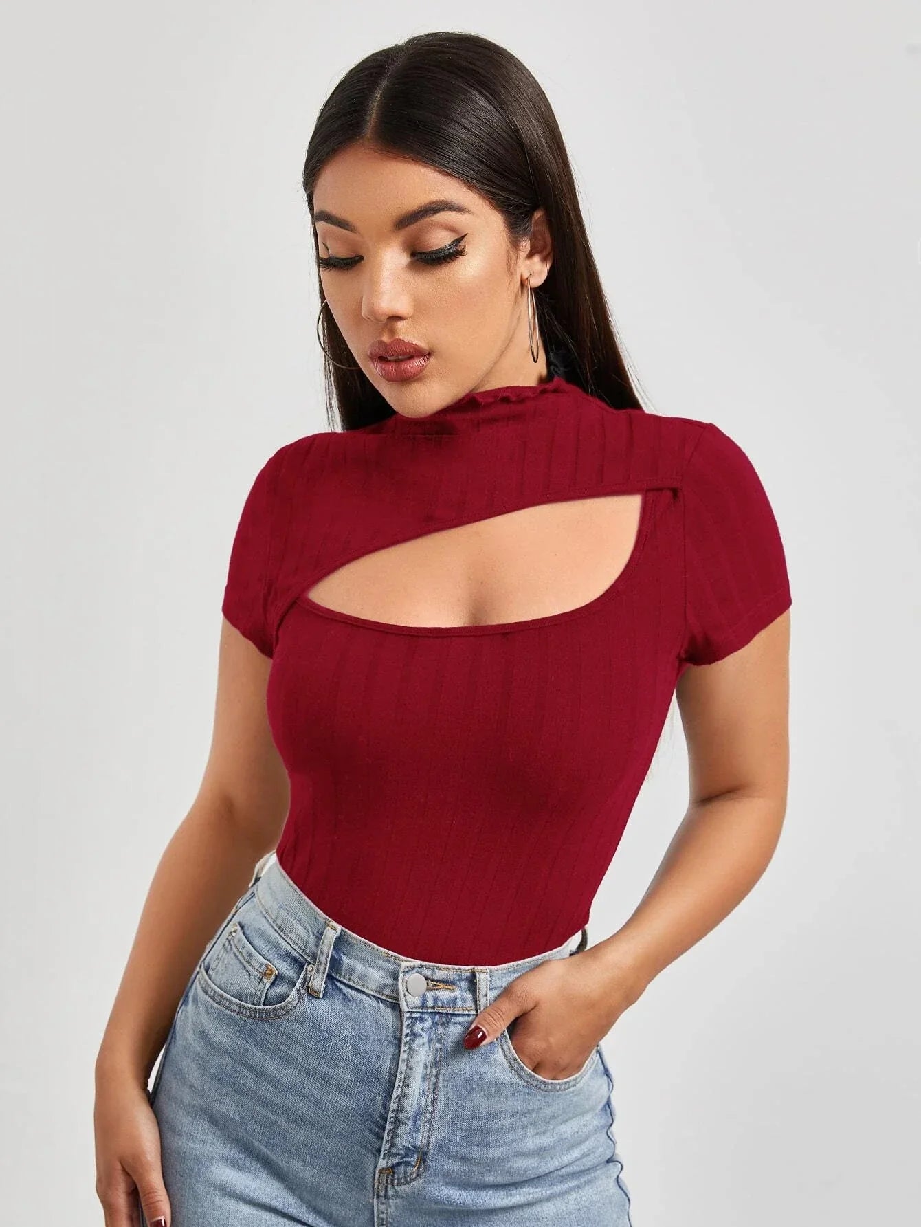 Buy Shein Unity Cutout Detail Solid Tee in Pakistan