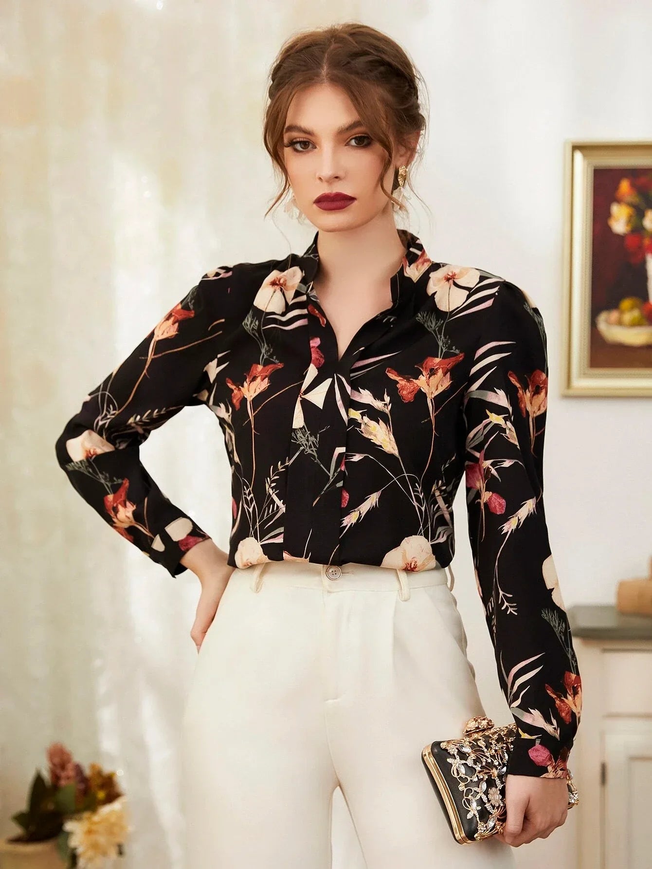 Buy SHEIN Floral Print Notch Neck Blouse in Pakistan