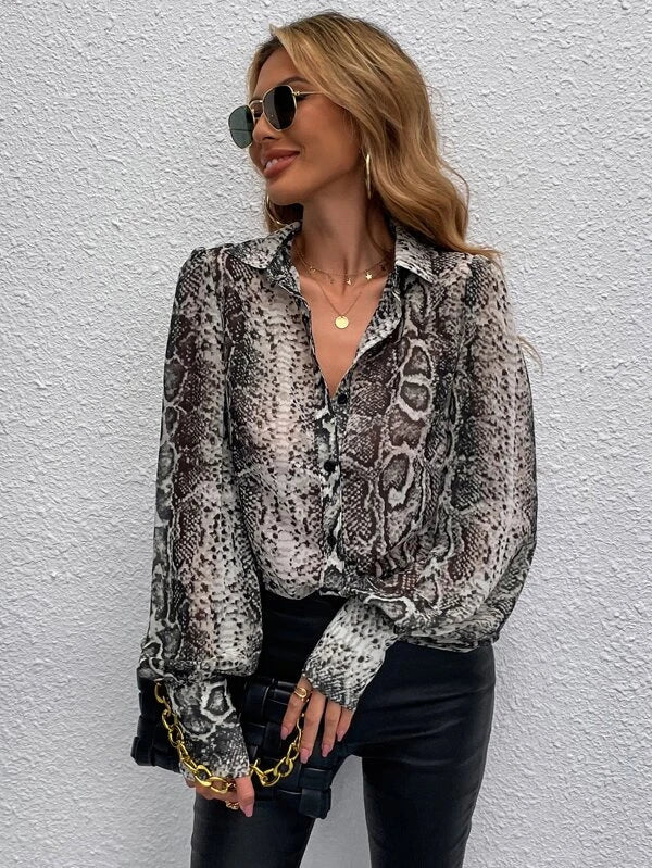 Buy Shein Snakeskin Print Bishop Sleeve Blouse in Pakistan