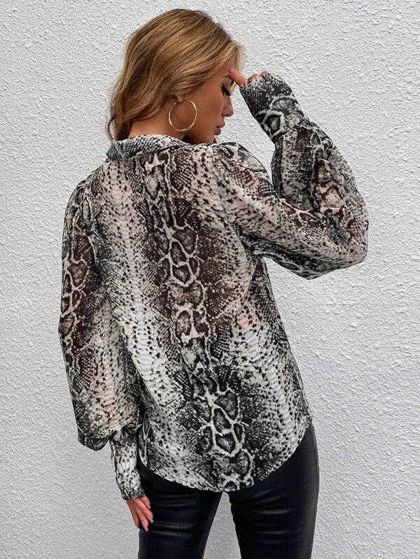 Buy Shein Snakeskin Print Bishop Sleeve Blouse in Pakistan