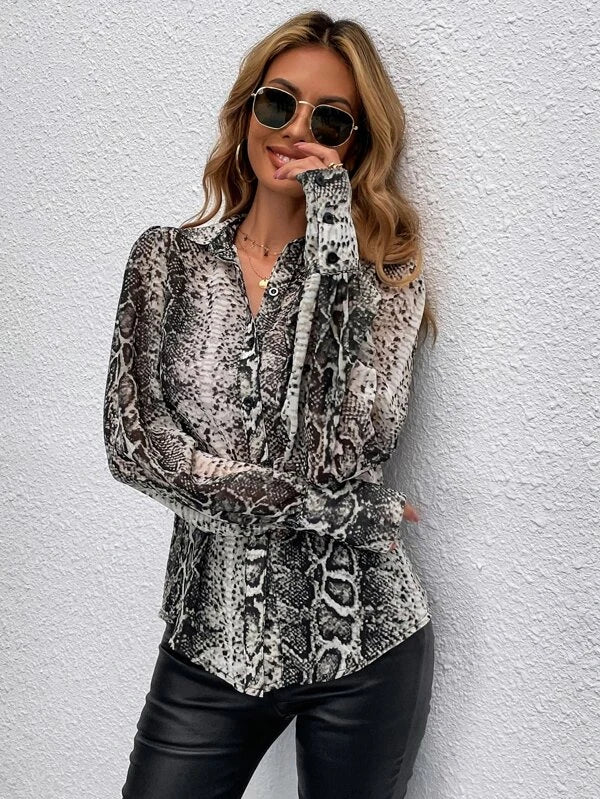 Buy Shein Snakeskin Print Bishop Sleeve Blouse in Pakistan