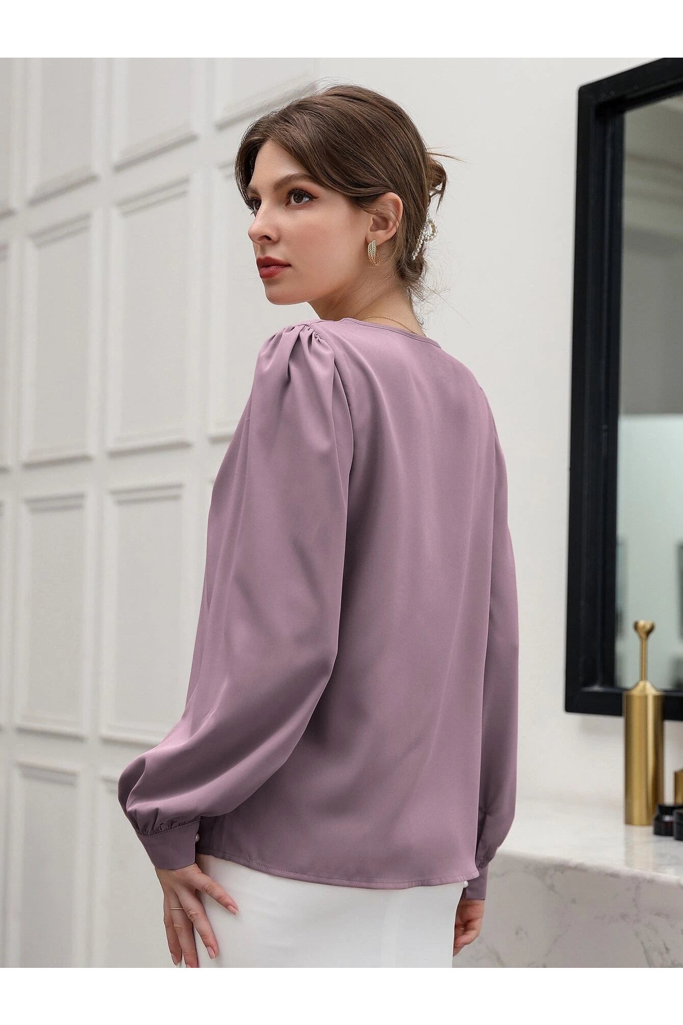 Buy SHEIN Puff Sleeve Solid Blouse in Pakistan