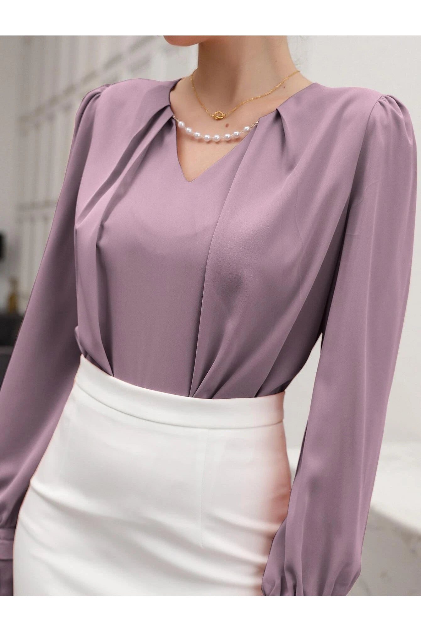 Buy SHEIN Puff Sleeve Solid Blouse in Pakistan