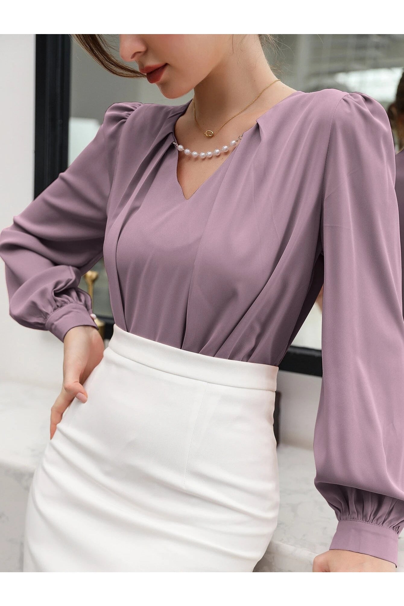 Buy SHEIN Puff Sleeve Solid Blouse in Pakistan
